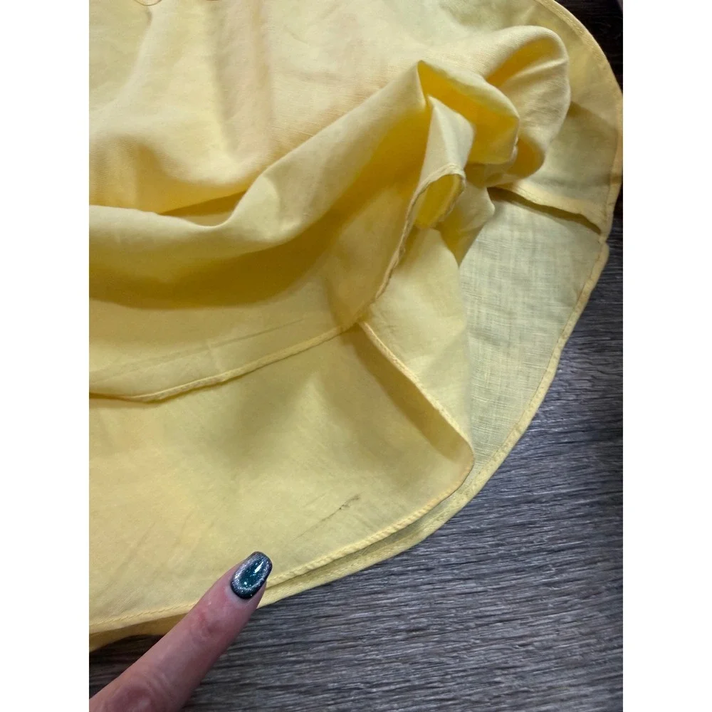 American Living 100%‎ Linen Dress Ruffle Sleeveless Belted Yellow Size 6 Preppy
